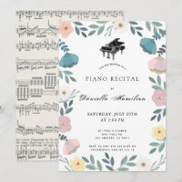 Floral Piano Blanc Considérant Invitation