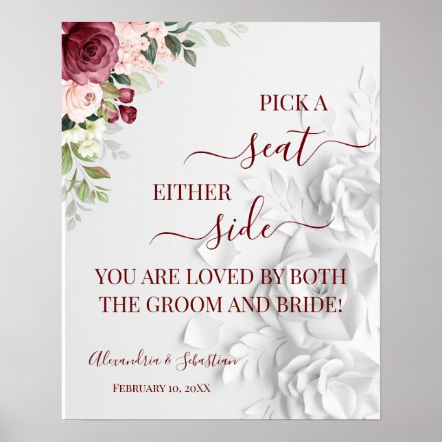 Floral Pick einen Platz auf beiden Seiten Hochzeit Poster (Vorne)