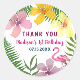 Floral Pink Birthday Danke Runder Aufkleber