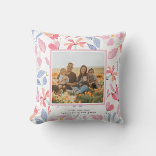 Floral Pink Blue Custom Foto Cute Gift for Mom Kissen