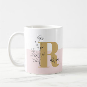 Floral Pink Bold Monogramm Name Kaffeetasse
