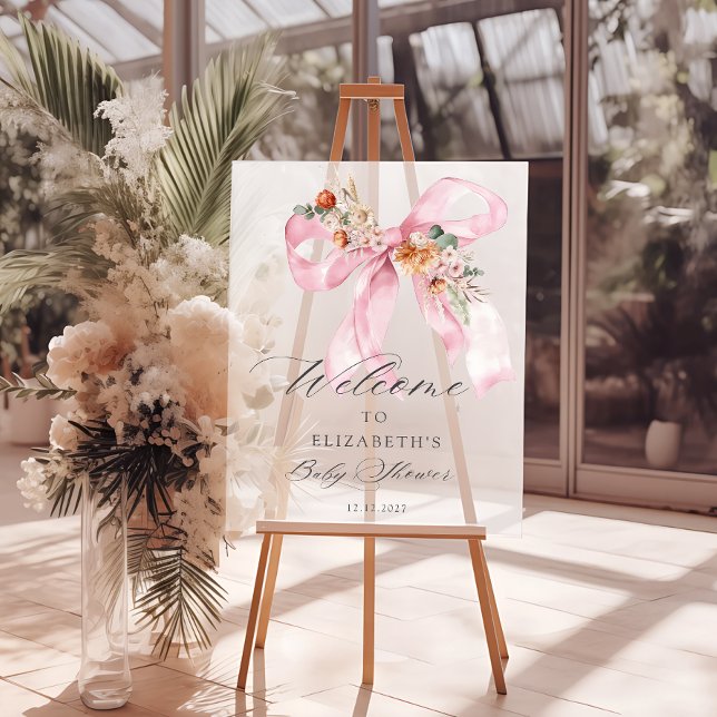 Floral Pink Bow Baby in Bloom Baby Dusche Willkomm Acrylschild (Von Creator hochgeladen)