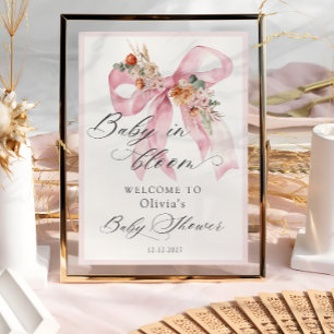 Floral Pink Bow Baby in Bloom Baby Dusche Willkomm Poster