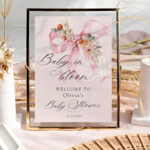 Floral Pink Bow Baby in Bloom Baby Dusche Willkomm Poster