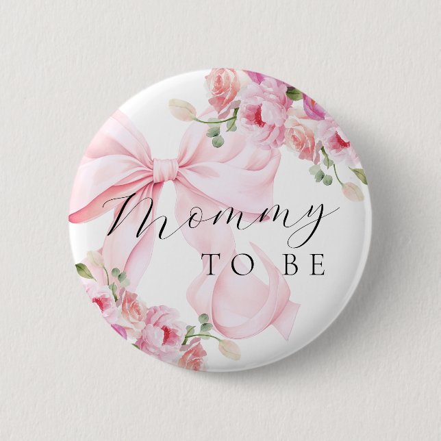 Floral Pink Bow Baby Shower Button (Vorderseite)