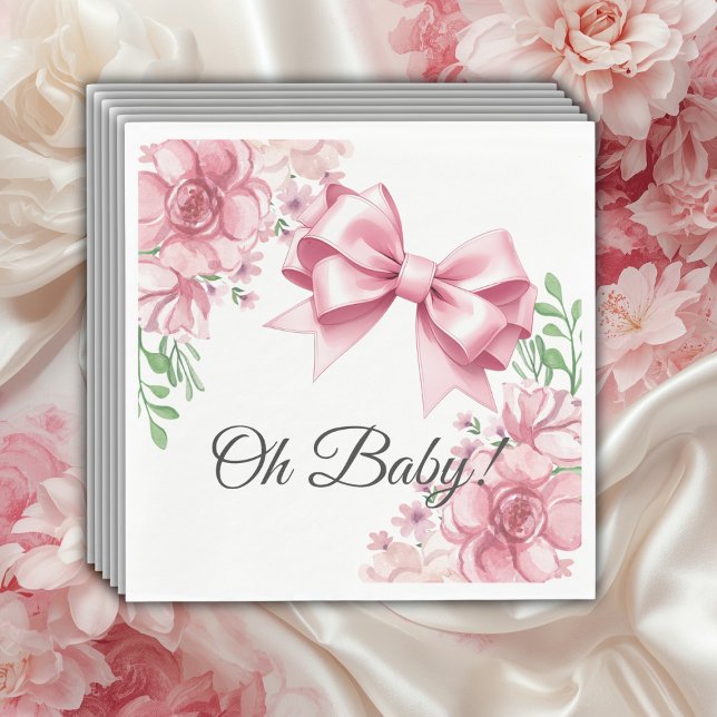 Floral Pink Bow Babydusche Serviette (Von Creator hochgeladen)