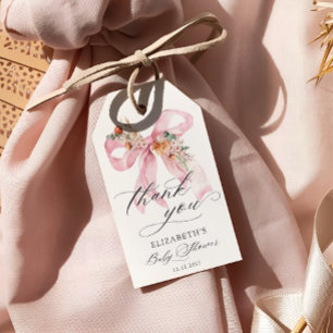 Floral Pink Bow Elegant Baby Dusche Vielen Dank Geschenkanhänger
