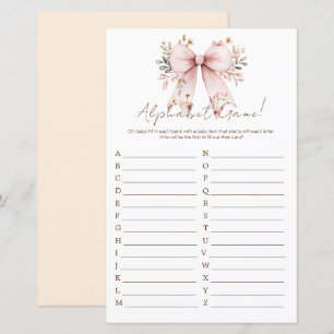 Floral Pink Bow Girl Babydusche Alphabet