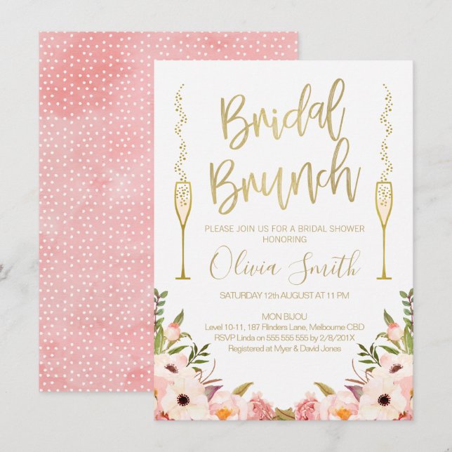 Floral Pink Bridal Brunch Invitation à la douche n (Devant / Derrière)