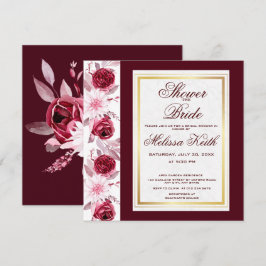 Floral Pink Burgundy Script Brautparty Square Einladung