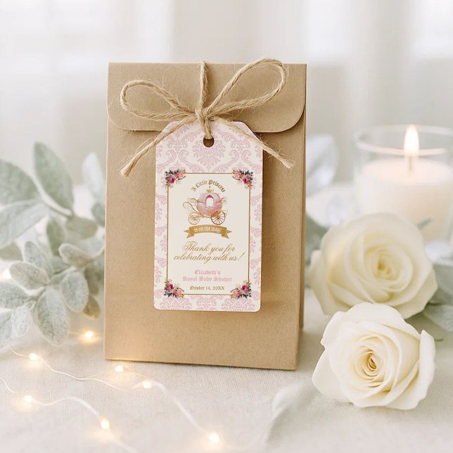 Floral Pink Carriage Princess Baby Shower Favor Geschenkanhänger (Floral Pink Carriage Princess Baby Shower Favor Gift Tags)