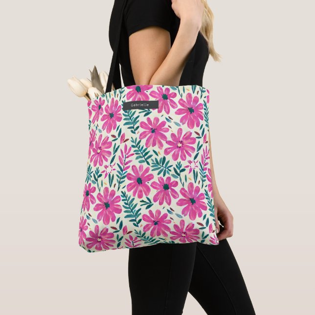 Floral Pink Daisy Botanisches Muster Tasche (Von Nahem)