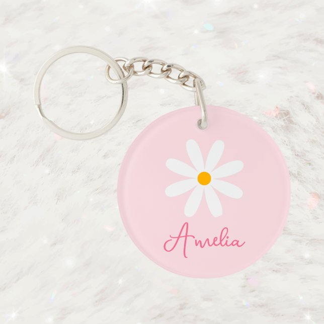 Floral Pink Daisy Personalisiert Keyring Schlüsselanhänger (Von Creator hochgeladen)