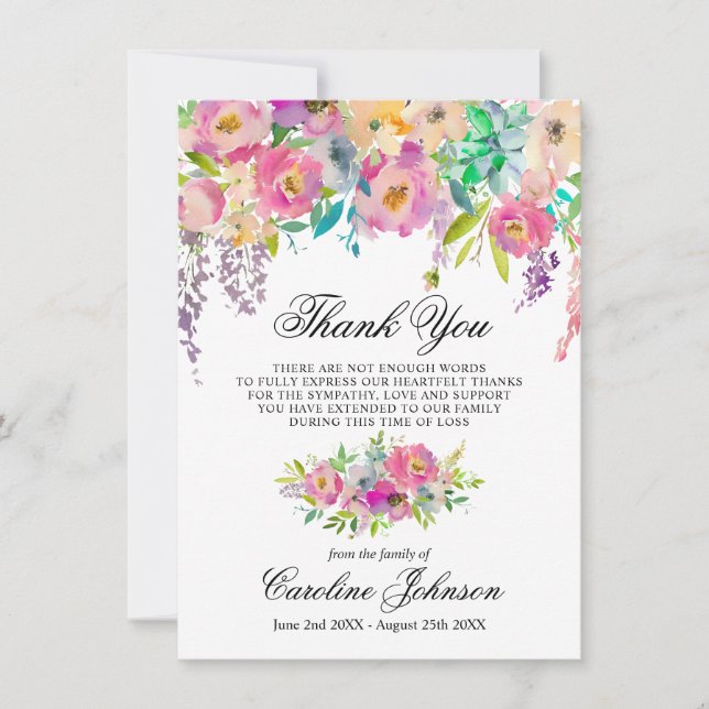 Floral Pink Danke Beileid Memorial Gebet (Vorderseite)