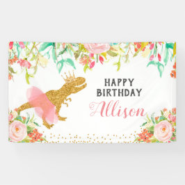 Floral Pink Dinosaurier Birthday Banner