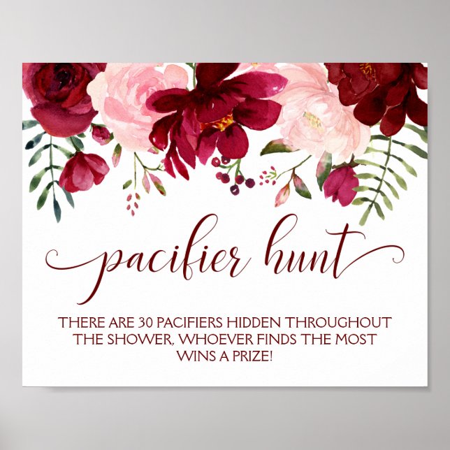Floral Pink Girl Schnuller Hunt Baby Showspiel Poster (Vorne)