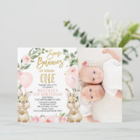 Floral Pink Girl Twins Einige Bunnies 1. Geburtsta