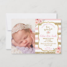 Floral Pink Gold Baby Girl Birth Foto
