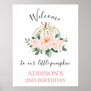Floral Pink Gold Citrouille Affiche de bienvenue d