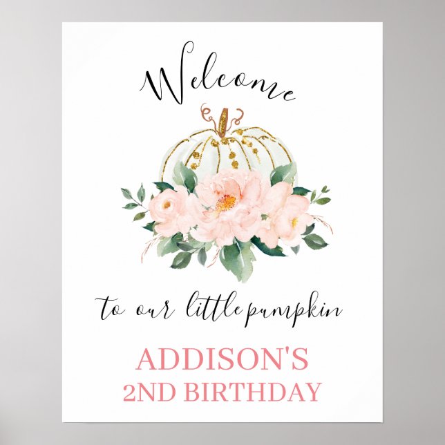 Floral Pink Gold Citrouille Affiche de bienvenue d (Devant)