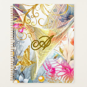 Floral Pink Gold Fairy Bird Butterfly Mit Monogram Planer