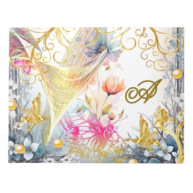 Floral Pink Gold Fairy Bird Butterfly Scrapbooking Notizblock (Vorderseite)