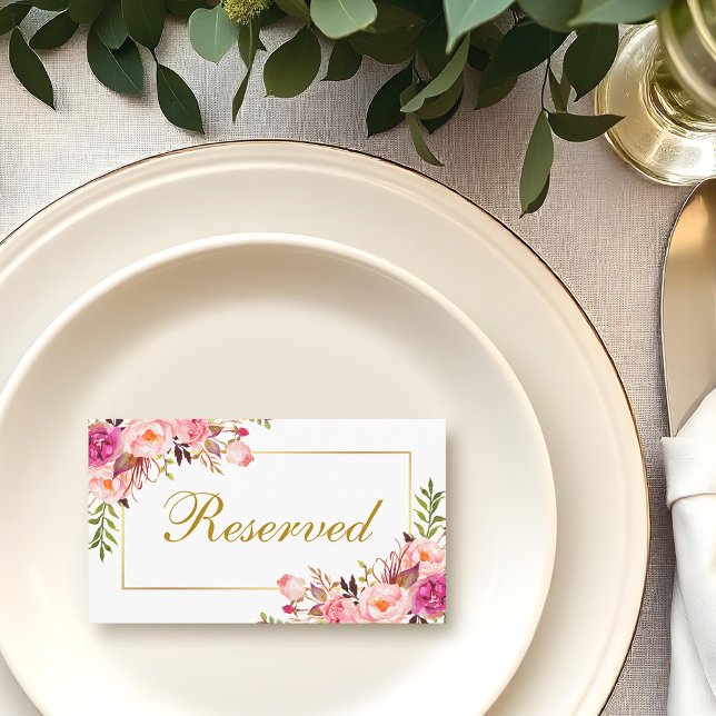 Floral Pink Gold Hochzeit vorbehalten Platzkarte (Customize to change text color, style or to add more text to front or back.)