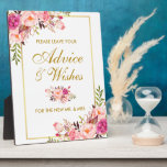 Floral Pink Gold Hochzeitsratgeber und Wünsche Fotoplatte<br><div class="desc">Aquarellfarben Blütenrosa Rosa Blush Gold Hochzeitsfeier Ratschläge und Wünsche Tischdecke</div>