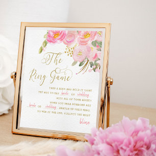 Floral Pink Gold Kalligrafie Ring Game Sign Poster