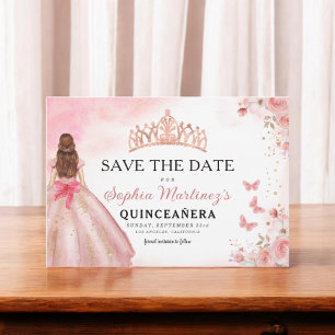 Floral Pink Gold Princess Birthday Quinceanera Save The Date
