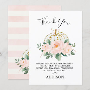 Floral Pink Gold Pumpkin Geburtstag Danke Karte