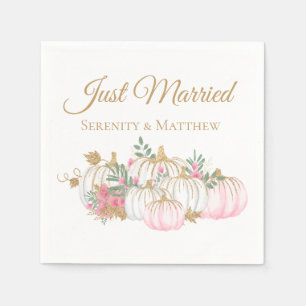Floral Pink Gold Pumpkin Just Married Hochzeit im  Serviette