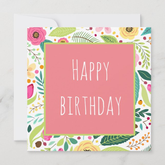Floral - Pink Happy Birthday Card Einladung (Vorderseite)