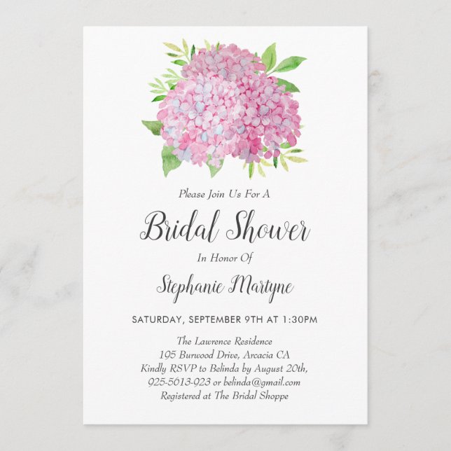 Floral Pink Hydrangea Bouquet Brautparty Einladung (Vorderseite)