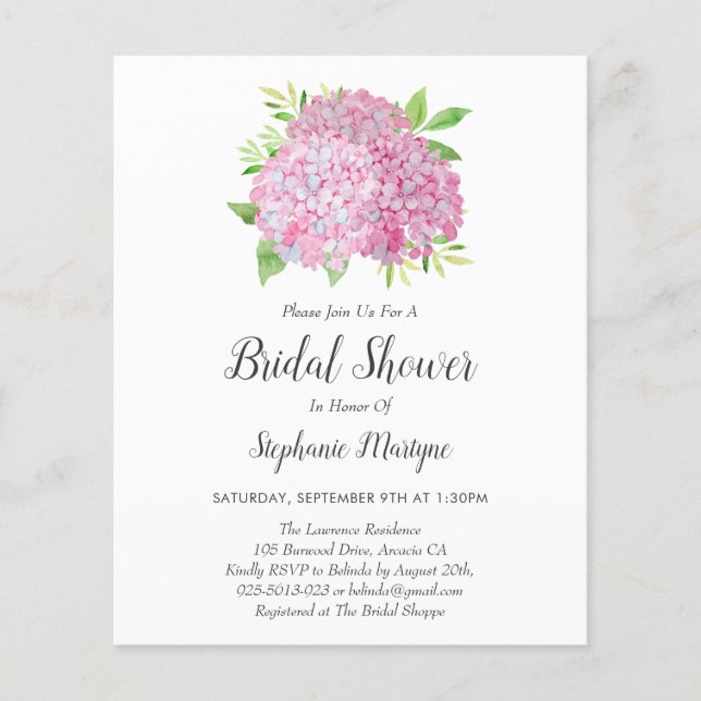 Floral Pink Hydrangea Bouquet Budget Brautparty (Vorderseite)