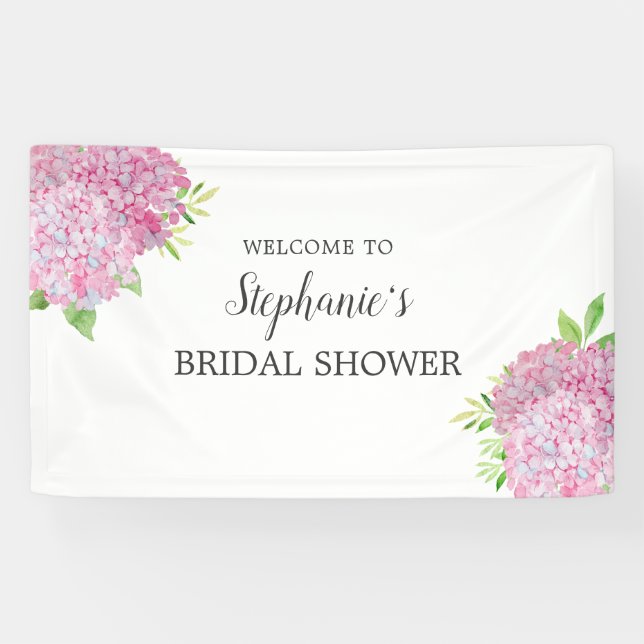 Floral Pink Hydrangea Brautparty Willkommen Banner (Horizontal)