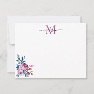 Floral Pink Magenta Aquamarin Blue Rose Peony Mono Mitteilungskarte