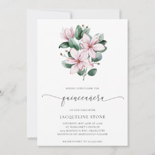 Floral Pink Magnolia Blume Quinceañera Einladung