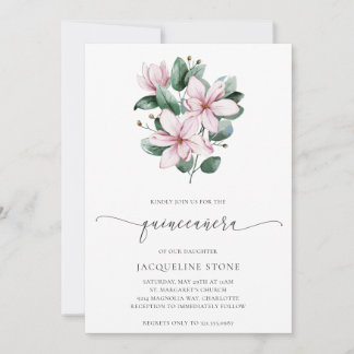 Floral Pink Magnolia Blume Quinceañera Einladung