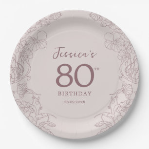 Floral Pink Mauve Birthday Pappteller