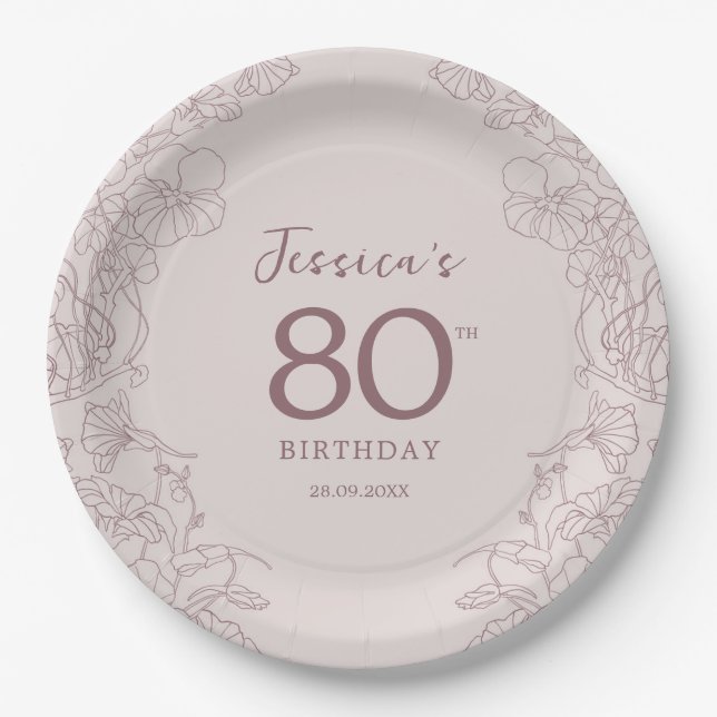 Floral Pink Mauve Birthday Pappteller (Vorderseite)