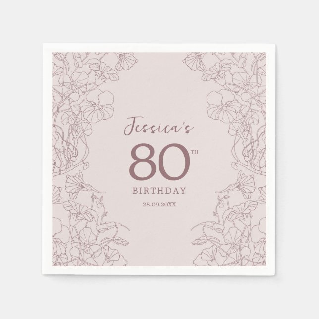 Floral Pink Mauve Birthday Serviette (Vorderseite)