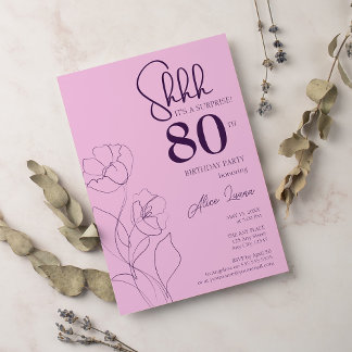 Floral Pink Mauve Überraschung 80. Geburtstag Einladung