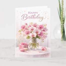 Floral Pink Orchid Elegant Birthday Karte