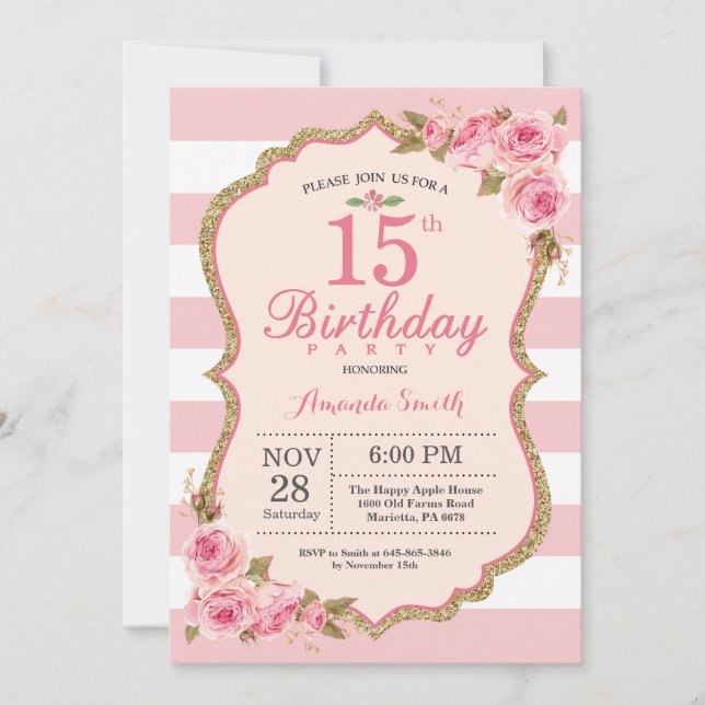 Floral Pink Peonies 15e anniversaire Invitation à  (Devant)