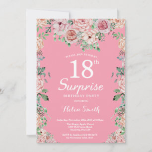 Floral Pink Peonies 18th Surprise Birthday Einladung