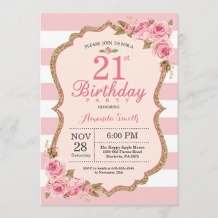 Floral Pink Peonies 21e anniversaire Invitation à 