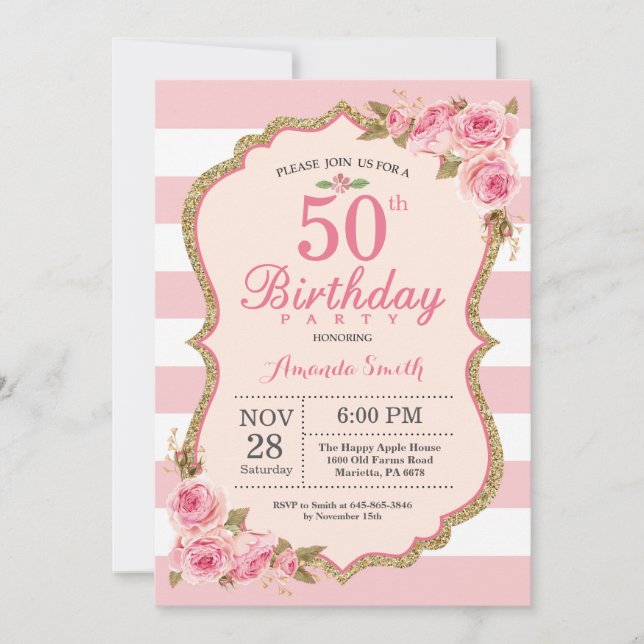 Floral Pink Peonies 50e anniversaire Invitation à  (Devant)