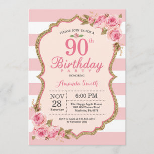Floral Pink Peonies 90e anniversaire Invitation à