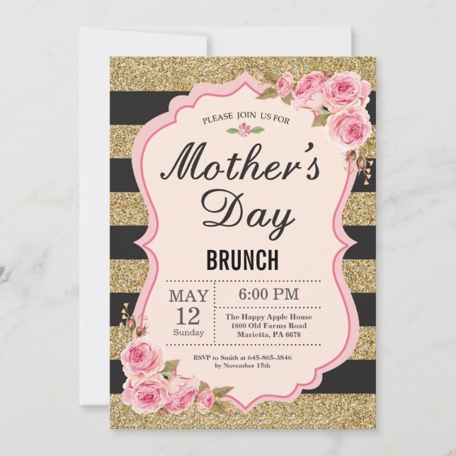 Floral Pink Peonies Mothers Day Brunch Invitation (Devant)